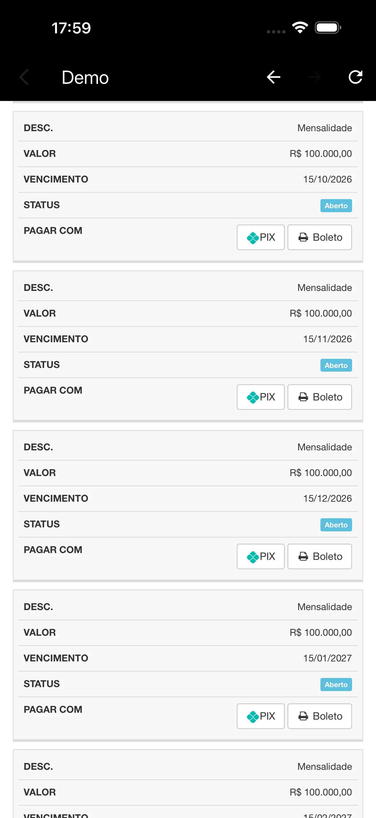 Central do assinante — menu segunda via