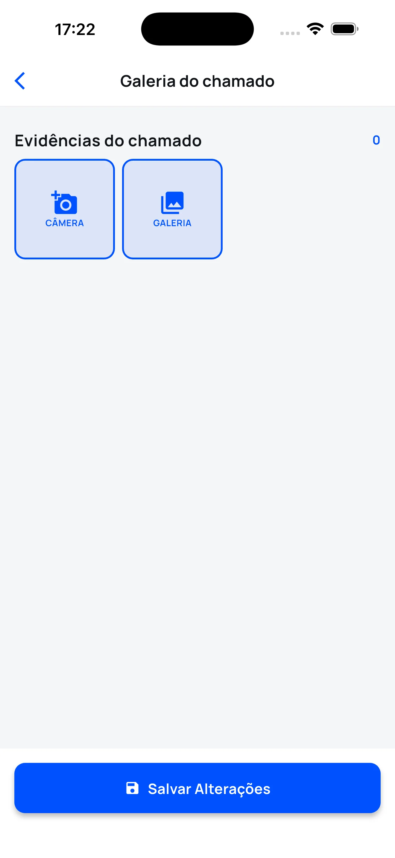 App do técnico — anexar fotos e documentos ao chamado