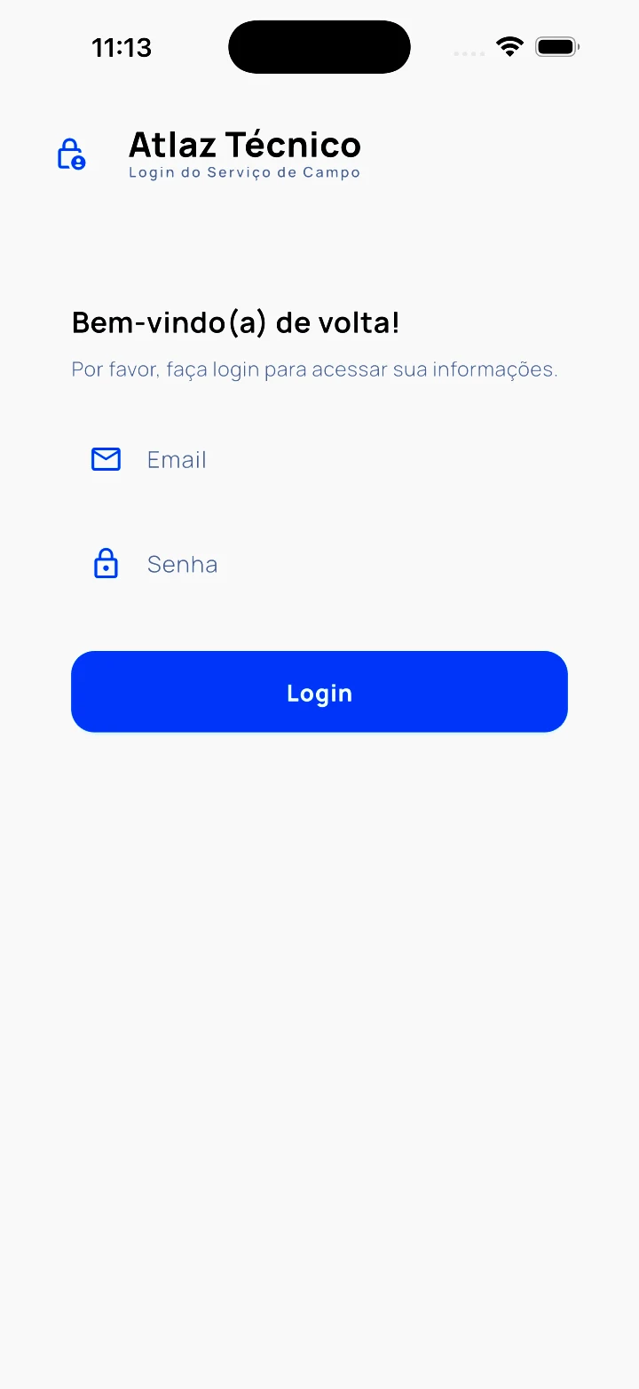 App do técnico — login com usuário e senha